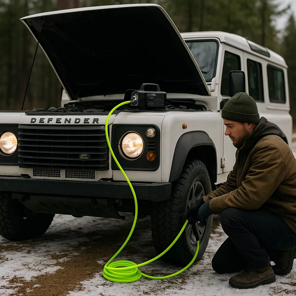Land Rover Defender 110 using a 4-tyre manifold during air-down/air-up