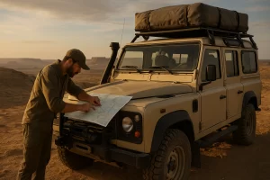 Expedition-ready 4x4 on remote track, planning route Expedition Planner page