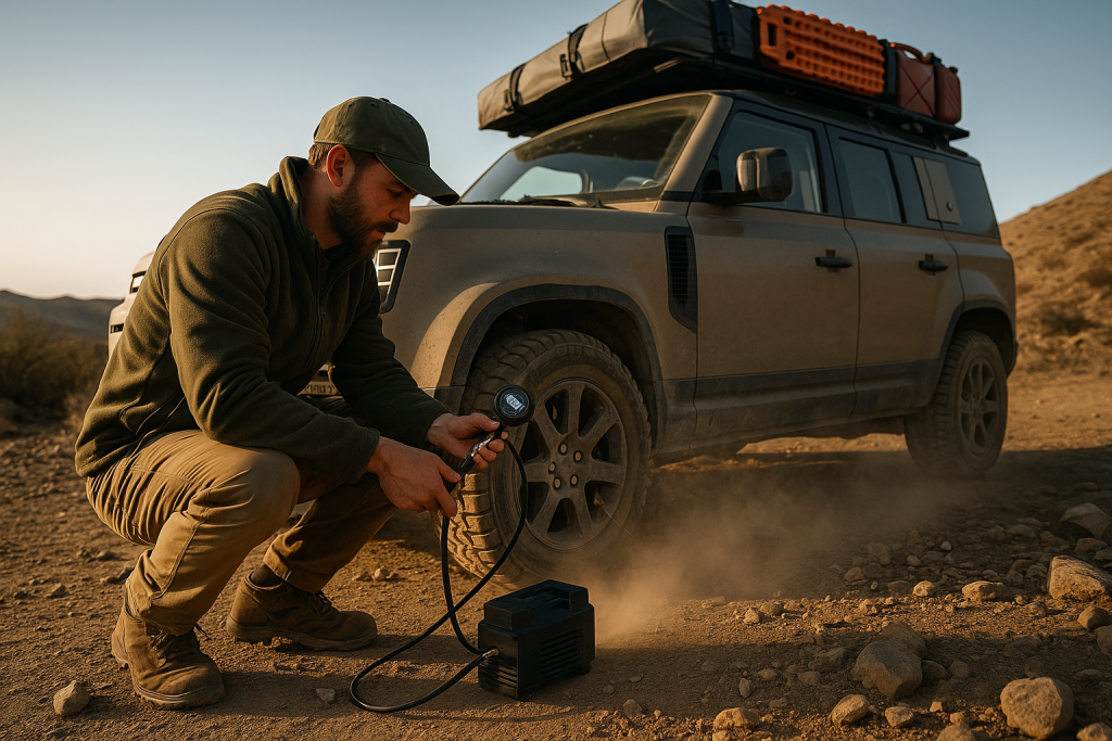 Overlander airing up tyres