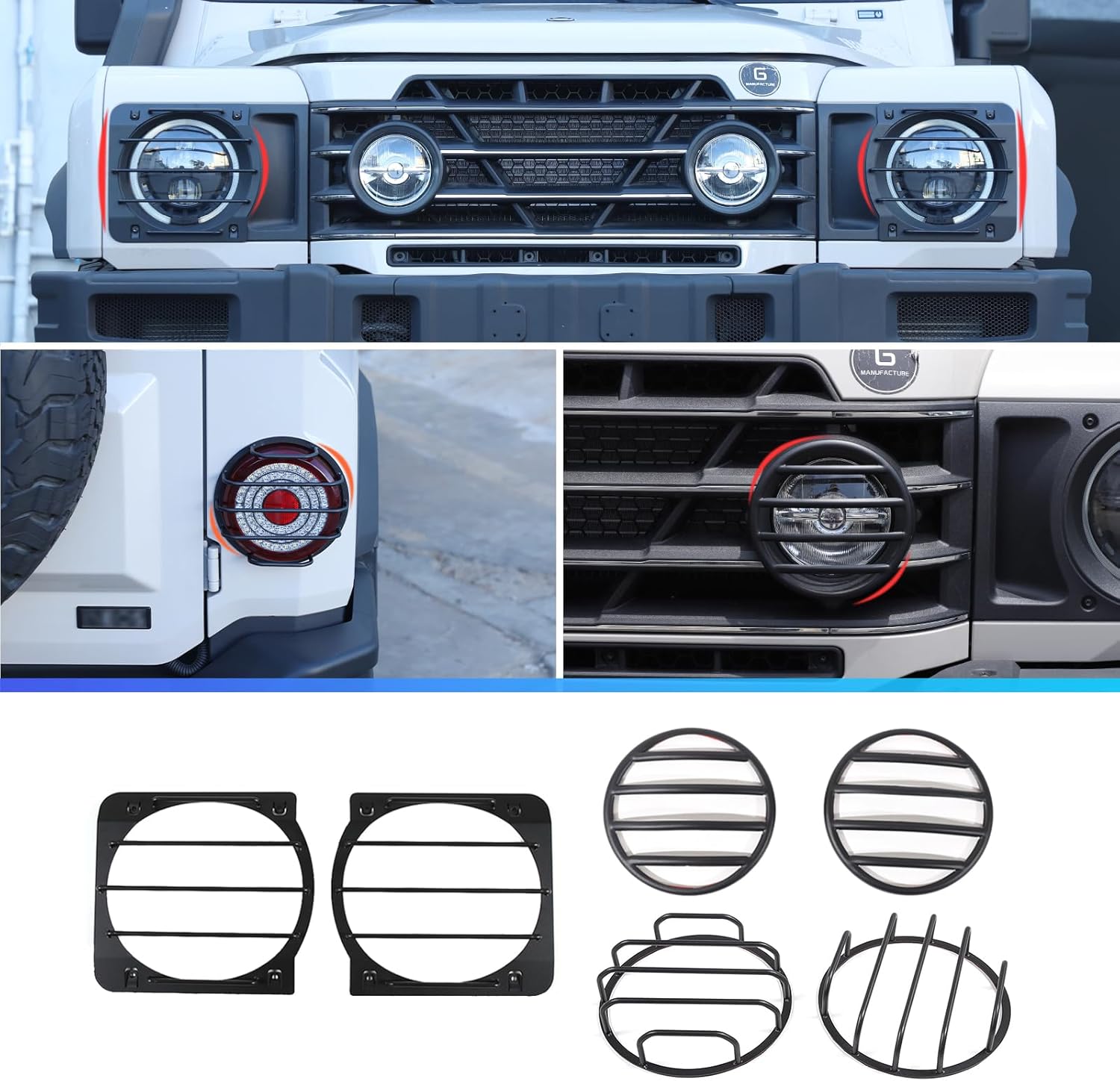 INEOS Grenadier Light Guards (2020-2025) – Carbon Steel Lamp Protector Trim (6PC Matt Black Set) Overland Gear Guide