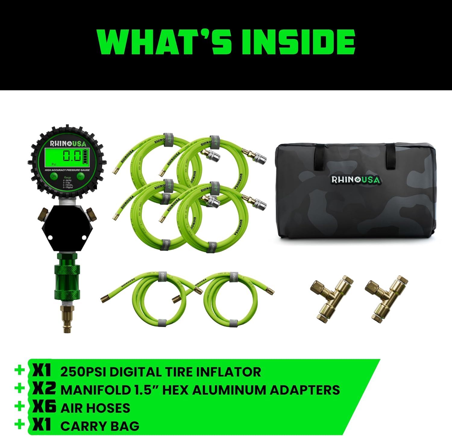 Rhino USA 4-Tire Inflation System | 4-Way Hose Kit with On/Off Slide Valve | Fits 155″ Wheelbase (Truck, Car, Trailer) Overland Gear Guide