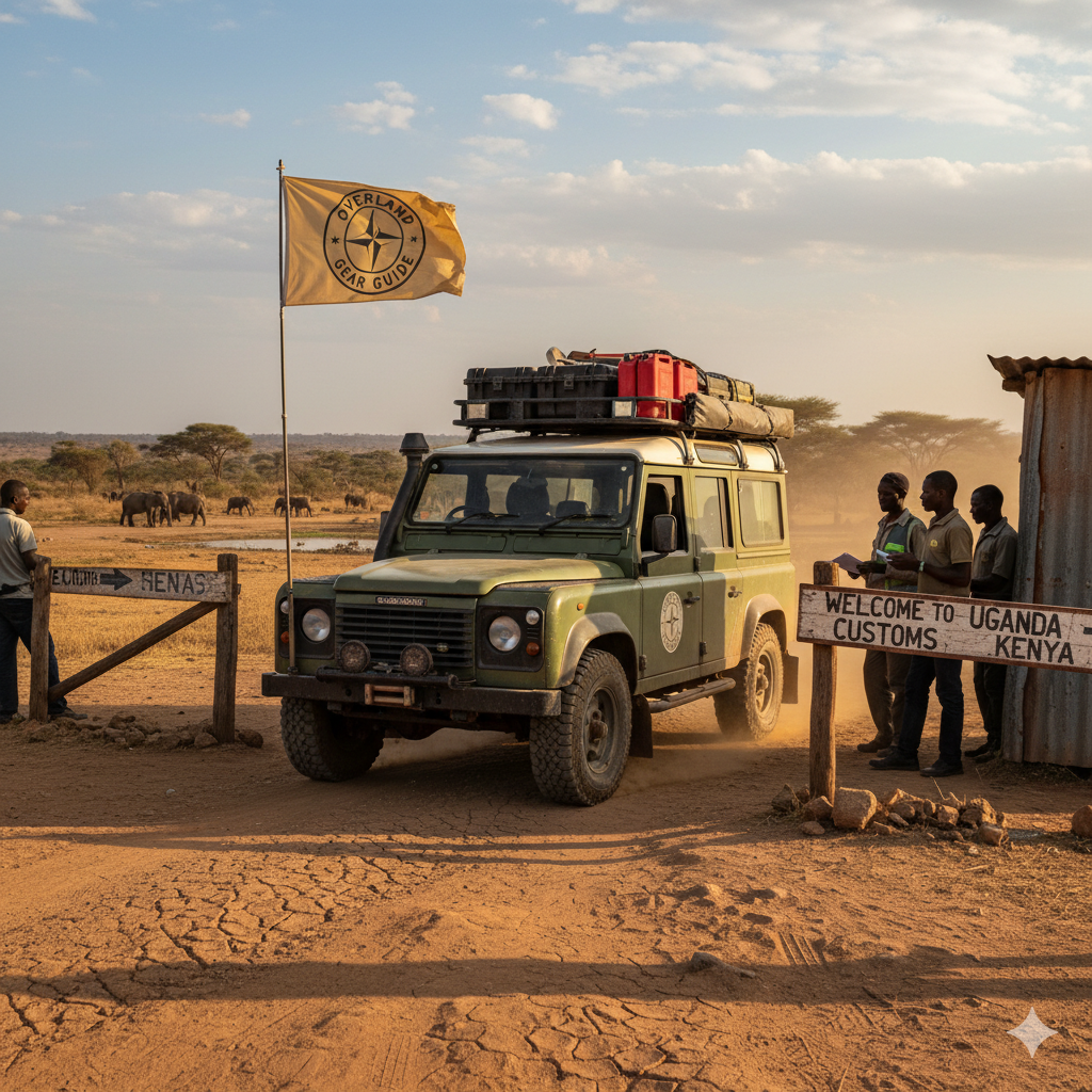 Overlander vehicle at a border post with documents ready — Border Crossing 101