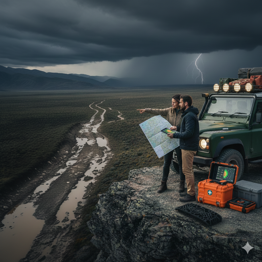 Lesson 5 – Overlander checking weather, maps and communications gear.